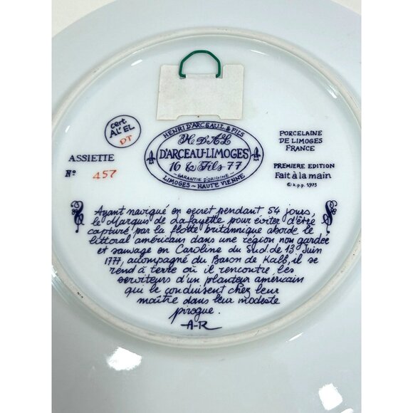 D’Arceau Limoges Vtg Collector’s Plate Lafayette Legacy Baron de Kalb Historic 8 - Picture 10 of 14